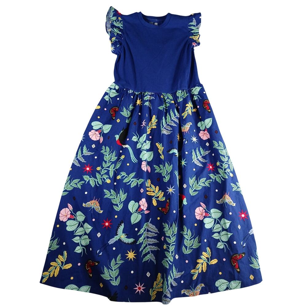 Target Latino Heritage Month Dress Womens Large Blue Birds Butterfly Midi NWT - Picture 2 of 8